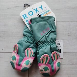 Roxy Kids Mittens in Teal and Pink